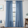 Denim Blue Curtains for Living Room Back Tab Modern Farmhouse Semi Sheer Blue Curtains 102 inches Long 2 Panels Set Muted Neutral Window Curtain for Dining Room Bedroom 52x102