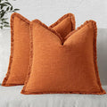 MIULEE Decorative Throw Pillow Covers Neutral Linen Fringe Throw Pillows Set of 2 Orange Boho Farmhouse Cushion Covers with Tassels for Couch Sofa Bed Living Room Spring Home Decor 18x18 Inch