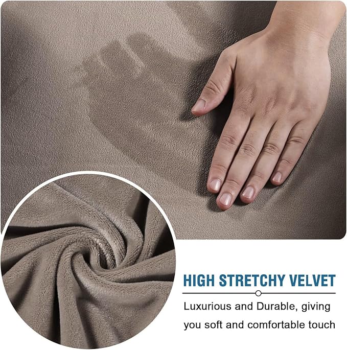 H.VERSAILTEX Real Velvet Plush 3 Piece Stretch Sofa Covers Couch Covers for 2 Cushion Couch Sofa Slipcovers Width Up to 90 Inch Feature Thick Soft Stay in Place (Large Sofa, Taupe)