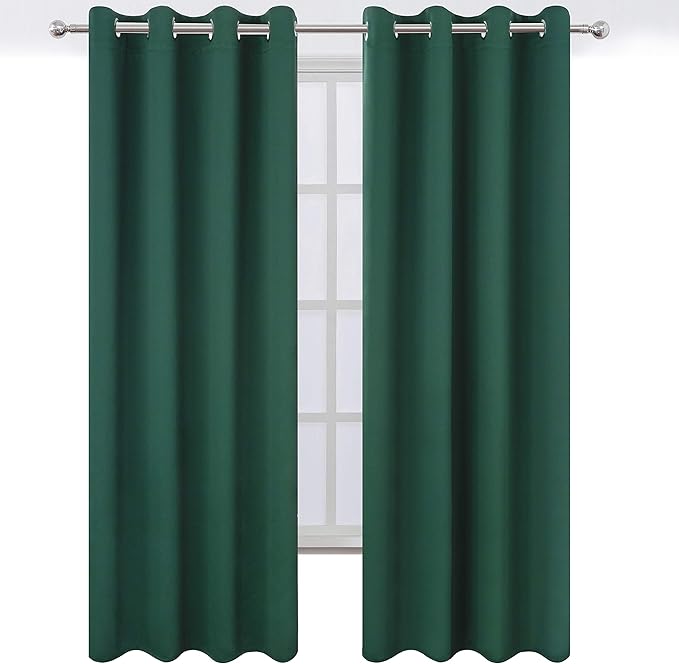 LEMOMO Dark Green Thermal Blackout Curtains/52 x 108 Inch/Set of 2 Panels Room Darkening Curtains for Bedroom