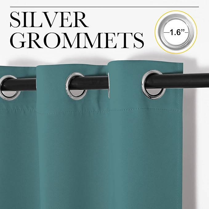 NICETOWN Sea Teal Blackout Curtains 102 inches Length for Living Room, 2 Panels, 55" Wide, Thermal Insulated Long Drapes for Large Window