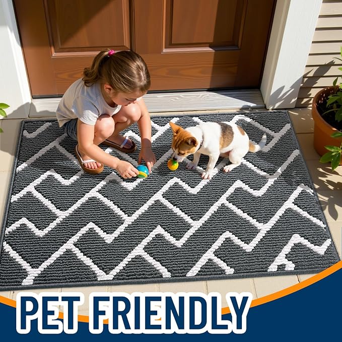 OLANLY Front Door Mat, Non-Slip Rubber Backing, Dirt Resistant and Absorbent, Washable, Easy to Clean Low-Profile Indoor Doormat for Back Door, Entryway, Inside Entrance, 40x32, Charcoal
