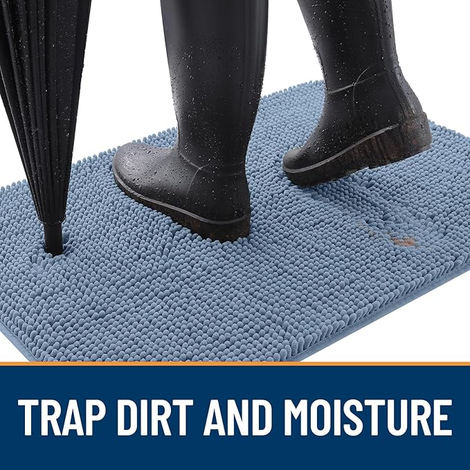 OLANLY Dog Door Mat for Muddy Paws 70x46, Absorbs Moisture and Dirt, Absorbent Non-Slip Washable Doormat, Quick Dry Chenille Mud Mat for Dogs, Entry Indoor Entryway Carpet for Inside Floor, Airy Blue