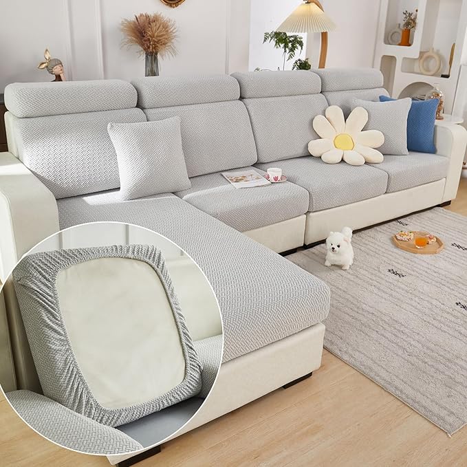 Couch Cushion Covers for Sofa Couch Covers Wear-Resistant Universal Sofa Cover Washable Stretch for Sectional Slipcovers (Texture-Light Gray,Back Cover L)