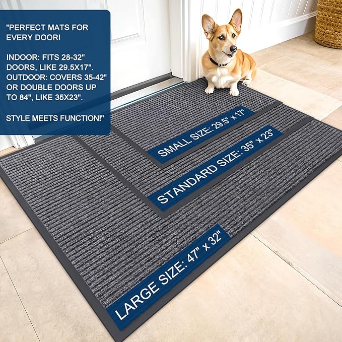 OLANLY Front Door Mat Indoor Outdoor Entrance, 2-Pack 47 x 23 Inch, Waterproof Heavy Duty Doormat, Fade Resistant, Low Profile, Easy Clean Patio Porch Welcome Floor Mats for Entry, Grey