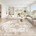 Area Rug 10x12 Washable Rug, Vintage Boho Medallion Rugs Non-Slip Soft Low Pile Large Distressed Rug Indoor Retro Carpet for Living Room Bedroom Dining Room Home Office (Brown, 10'x12')