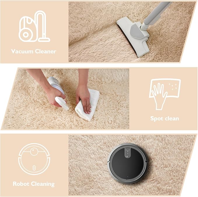 Shag Area Rug for Bedroom 3x5,Beige Fluffy Area Rugs for Living Room,Soft Fuzzy Rug Non-Shedding Indoor Plush Carpet for Kids Bedroom Nursery Dorm Home Decor