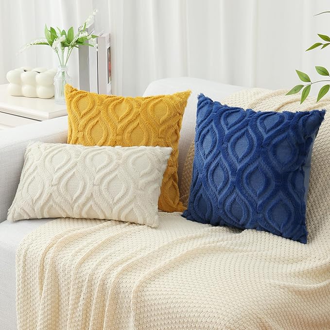 decorUhome Throw Pillow Covers 20x20 Inch Set of 2, Soft Plush Faux Wool Dark Blue Solid Couch Pillow Covers, Accent Farmhouse Neutral Square Pillow Cases for Sofa Bed Living Room