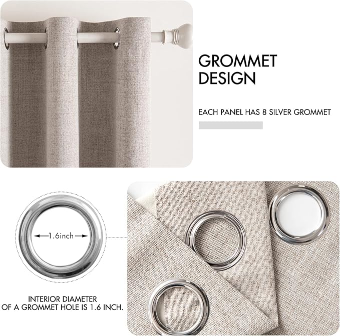 MIULEE Blackout Curtains for Bedroom Linen Texture Solid Thermal Insulated Natural Khaki Grommet Room Darkening Curtains & Drapes Luxury Decor for Living Room Nursery 52 x 84 Inch (2 Panels)