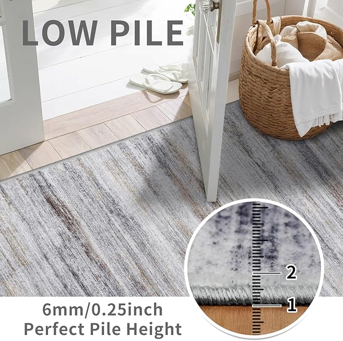 3x9 Washable Runner Rug for Family: Easy-to-Clean Runners for Hallway Entryway Kitchen Bedroom - Stain and Water Resistant Rugs with Non-Slip Backing - Soft Low-Pile Carpet Beige Grey