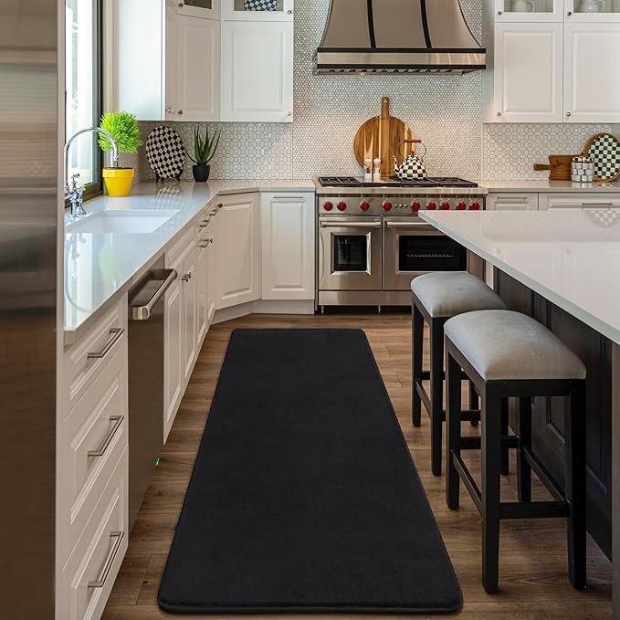 Amearea Modern Soft Hallway Runner Rug, 2x8 Feet Area Rug Runners for Hallways, Washable Runner Rugs, Non Slip Memory Foam Rug Black Runner Rugs Carpet for Entrance Kitchen Kids Room Decor