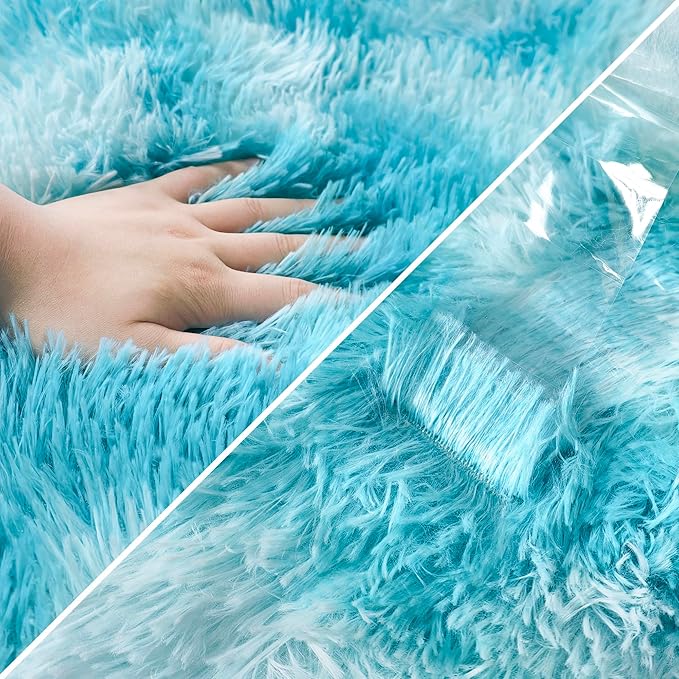 Tie-Dyed Sky Blue 2x6 Machine Washable Runner Rugs for Hallway Soft Fluffy Shaggy Bedside Rugs for Bedroom Living Room Indoor Floor Carpet for Kids Girls and Boys Nursery Rooms Home Decor Aesthetic