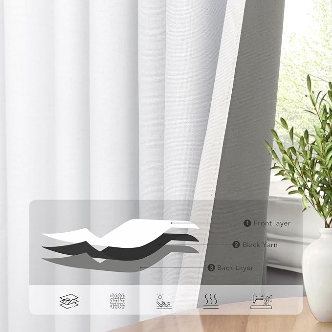 Unique Blackout Curtains 86 Inches Long for Living Room Darkening Curtains for Bedroom Mid Century Modern Decor Custom Draft Blocking White Privacy Curtain for Windows Extra Wide Closet Cover 2 Panels