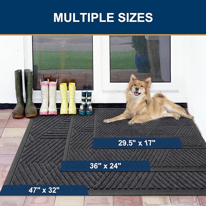 Smiry Front Door Mat Outside Entrance, Heavy Duty Sturdy Natural Rubber Doormat, Trap Dirt and Moisture, Easy Clean Low Profile Welcome Floor Mats for Indoor Outdoor Entry, 59x23 Inch, Medium Grey