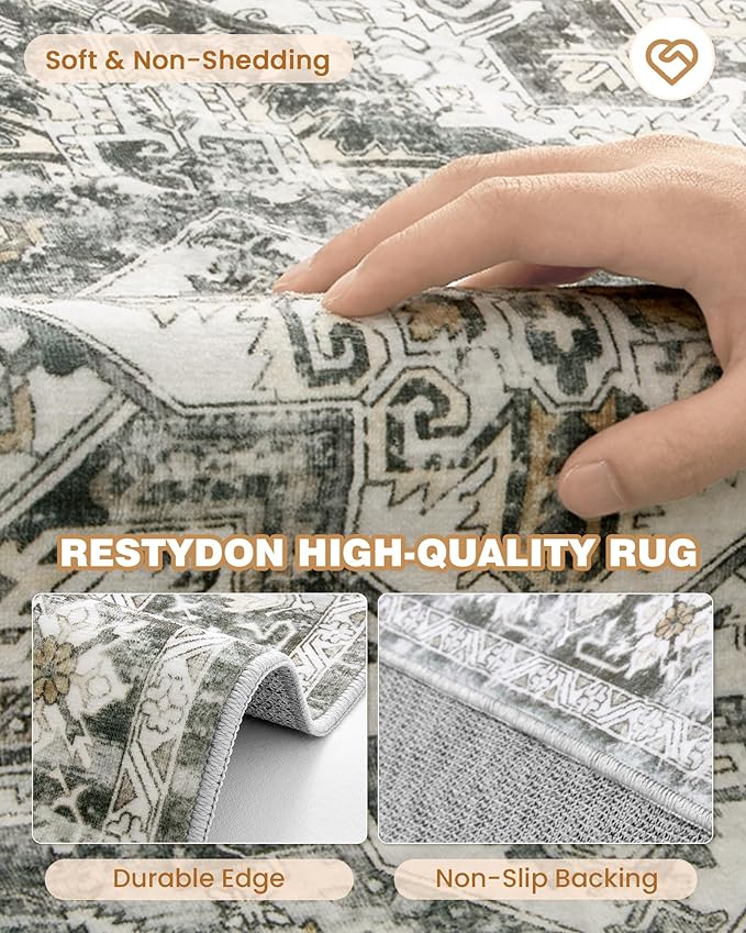 Runner Rug 2x6, Non Slip Washable Rugs for Laundry Room, Runners for Hallways, Low Pile Vintage Soft Rugs for Living Room, Kitchen Bathroom,Bedroom Rug(Grey/Beige,2'x6')