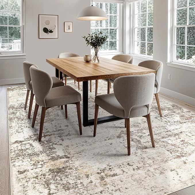 UERMEI 7x9 Area Rug Living Room Rugs - Washable Neutral Modern Abstract Soft Thin Large Rug Indoor Floor No Slip Rug Carpet for Bedroom Under Dining Table Home Office Decor - Dark Brown