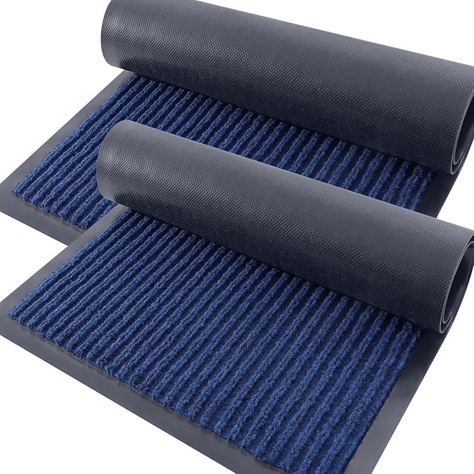 OLANLY Front Door Mat Indoor Outdoor Entrance, 2-Pack 59 x 23 Inch, Waterproof Heavy Duty Doormat, Fade Resistant, Low Profile, Easy Clean Patio Porch Welcome Floor Mats for Entry, Blue