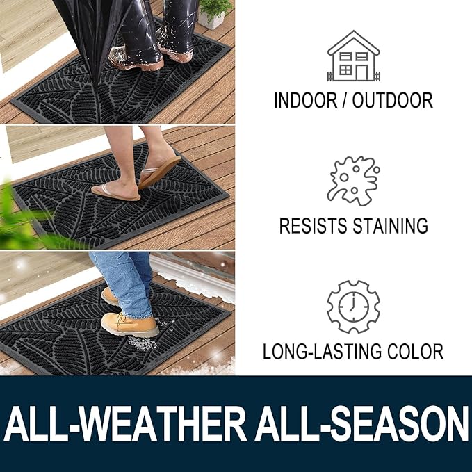 Colorxy Waterproof Doormat, Sturdy Natural Rubber Front Indoor Mat, Non Slip Low Profile Indoor Outdoor Door Mats, Stain and Fade Resistant Floor Mat, Easy Clean Patio Entrance Mat, 36''x24'', Black