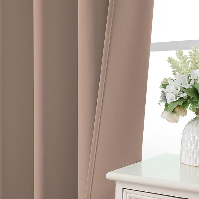 CUCRAF Khaki Blackout Curtains 63 inch Length 2 Panels Set, Rod Pocket Room Darkening Drapes for Bedroom Living Room, Insulated Thermal Light Blocking Window Curtain (W52 x L63 Inch)