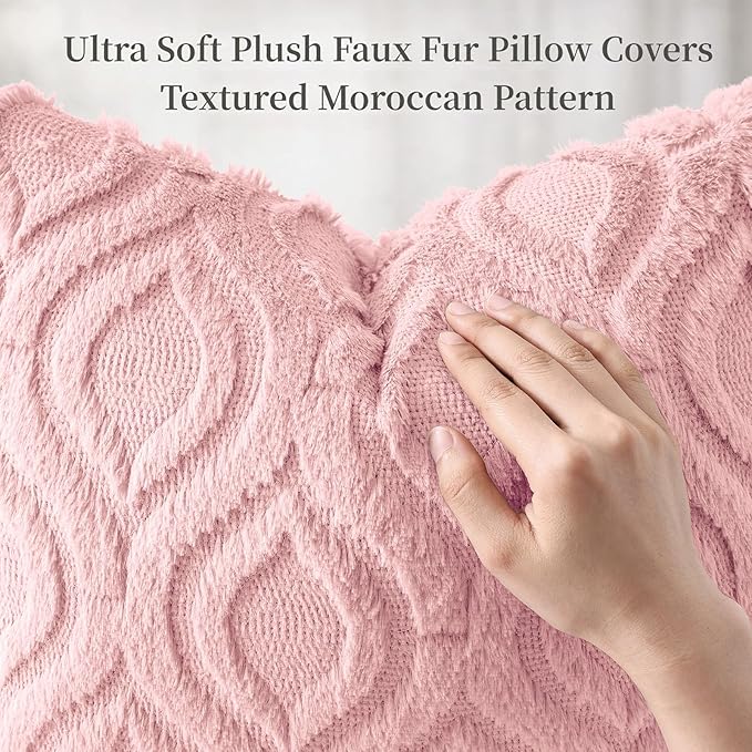 decorUhome Throw Pillow Covers 12x20 Inch Set of 2, Soft Plush Faux Wool Pink Solid Couch Pillow Covers, Accent Farmhouse Neutral Rectangle Pillow Cases for Sofa Bed Living Room