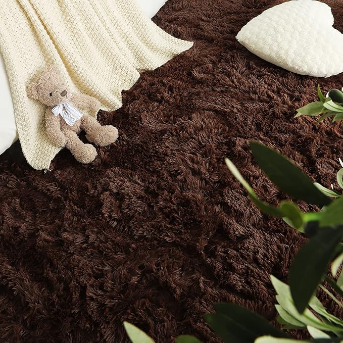 LOCHAS Ultra Soft Indoor Modern Area Rugs Fluffy Living Room Carpets for Children Bedroom Home Decor Nursery Rug 3x5 Feet, Brown