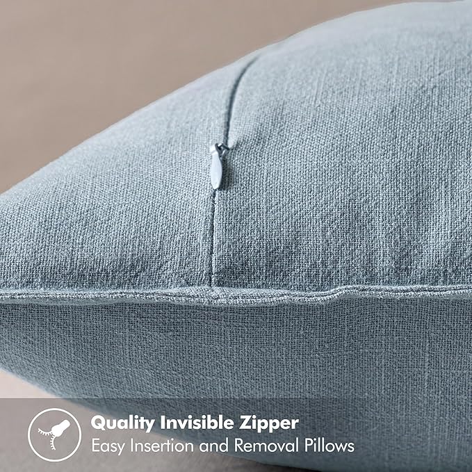 MIULEE Decorative Linen Euro Sham Pillow Covers 22x22 Inch Blue Grey Boho Farmhouse Neutral Couch Throw Pillows for Bed Pack of 2 Accent Coastal Modern Pillowcase Summer Sofa Livingroom Home Decor