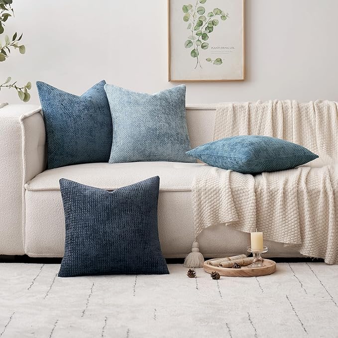 MIULEE Pack of 2 Lumbar Couch Throw Pillow Covers 20x12 Inch Coastal Smoke Blue Modern Boho Accent Decorative Pillow Covers Soft Chenille Farmhouse Cushion Covers for Home Decor Bed Sofa Living Room