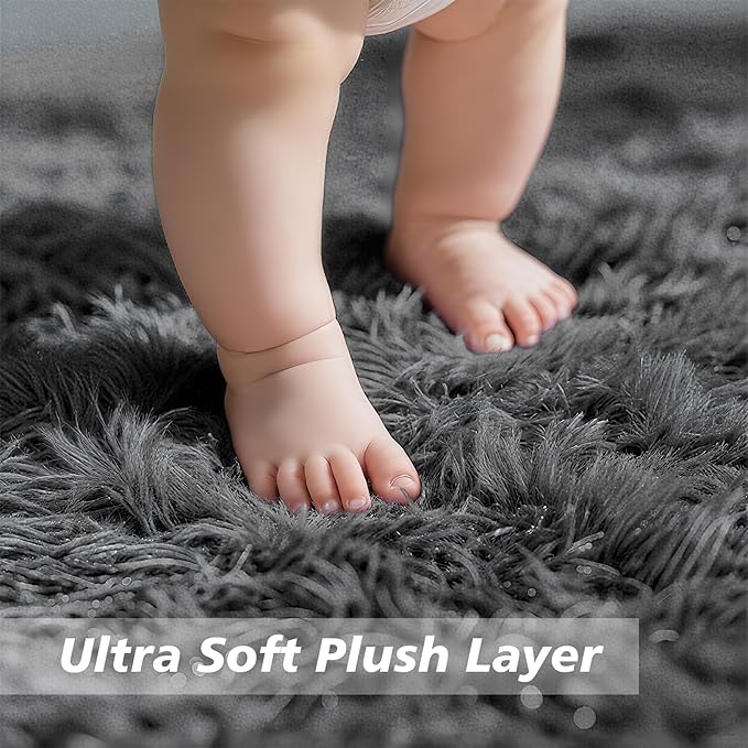 yulidayang Fluffy Round Area Rugs for Bedroom,3Ft Shag Circle Area Rugs for Living Room,Non Slip Fuzzy Plush Rug for Kids Room Boys Girls Room and Dorm,Deep Grey