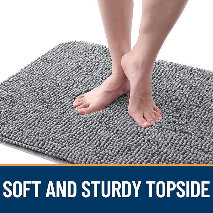 OLANLY Dog Door Mat for Muddy Paws 47x17, Absorbs Moisture and Dirt, Absorbent Non-Slip Washable Doormat, Quick Dry Chenille Mud Mat for Dogs, Entry Indoor Entryway Carpet for Inside Floor, Grey