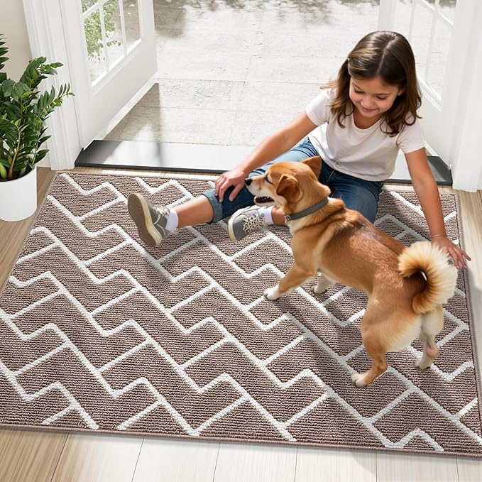 OLANLY Front Door Mat, Non-Slip Rubber Backing, Dirt Resistant and Absorbent, Washable, Easy to Clean Low-Profile Indoor Doormat for Back Door, Entryway, Inside Entrance, 59x35, Brown