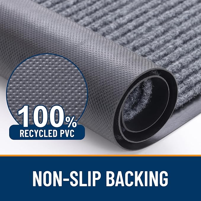 OLANLY Front Door Mat Indoor Outdoor Entrance, 2-Pack 33 x 21 Inch, Waterproof Heavy Duty Doormat, Fade Resistant, Low Profile, Easy Clean Patio Porch Welcome Floor Mats for Entry, Light Gray