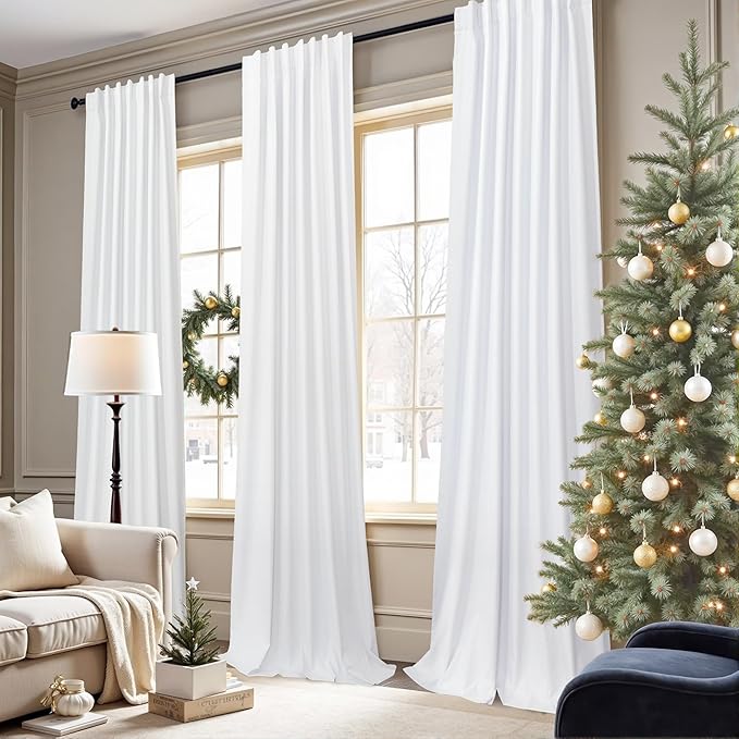 Long Curtain for Living Room 2 Panel Burg Custom 105 Inch Length Light Blocking Decorative White Lace Vintage Cute Blackout Curtain for Bedroom Aesthetic Thermal Dark Out Drape Heavy Duty Fabric Thick