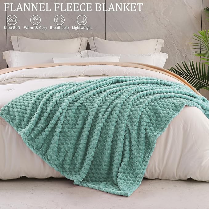 Exclusivo Mezcla Fleece Twin Blanket for Bed, Extra Large Fuzzy Celadon Bed Blankets, Soft Cozy Plush Sofa Throws for All Seasons, 60x80 Inches