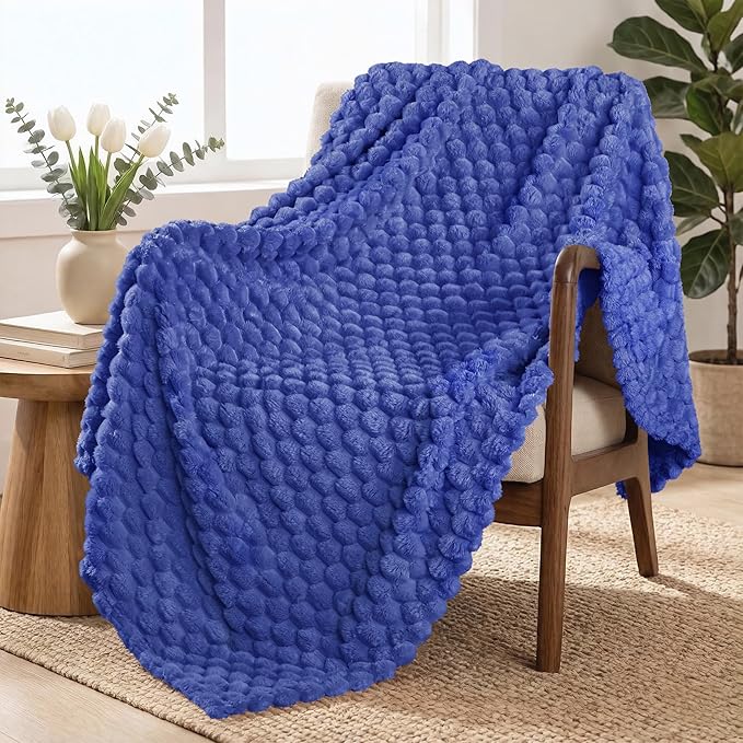 Exclusivo Mezcla Fleece Throw Blanket for Couch, Extra Large Fuzzy Cobalt Blue Bed Blankets, Soft Cozy Plush Sofa Throws for All Seasons, 50x60 Inches