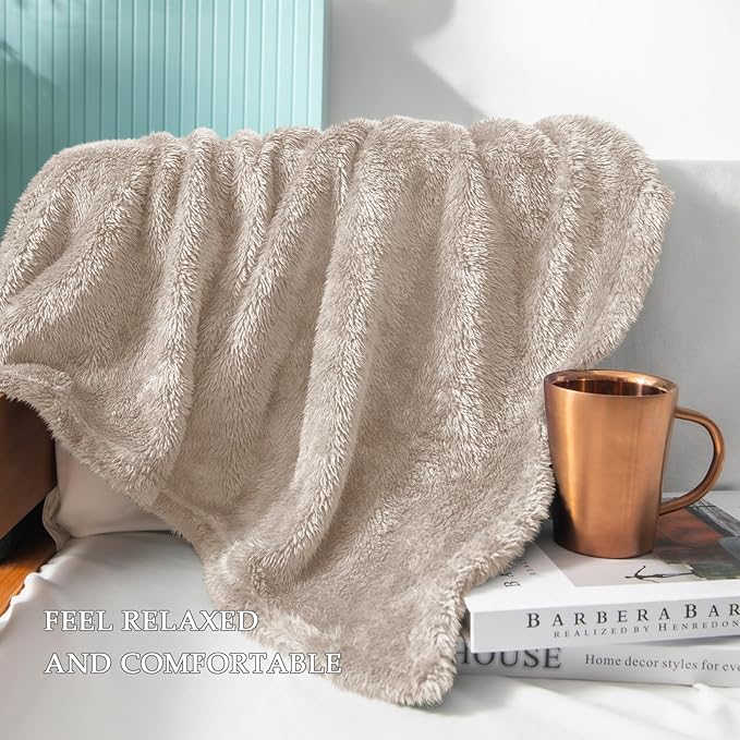 Exclusivo Mezcla Plush Fuzzy Fleece Bed Blanket Queen Size, Super Soft, Fluffy and Warm Blankets for Couch, Bed, All Season (Camel, 90x90 inches)
