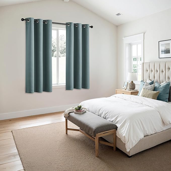 MIULEE Dusty Blue Blackout Curtains - Bedroom Window Treatment Curtains Thermal Insulated Room Darkening Drapes for Living Room Kitchen Grommet Light Blocking Drapery, 40 x 45 Inches Long, 2 Panels