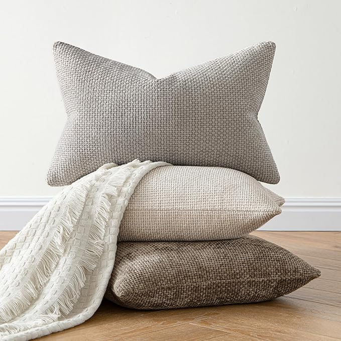 MIULEE Pack of 2 Couch Throw Pillow Covers 22x22 Inch Neutral Khaki Modern Boho Accent Decorative Pillow Covers Soft Chenille Farmhouse Cushion Covers for Home Decor Bed Sofa Living Room