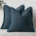 MIULEE Decorative Throw Pillow Covers Neutral Linen Fringe Throw Pillows Euro Shams Set of 2 Navy Blue Boho Farmhouse Cushion Covers for Couch Sofa Bed Living Room Spring Home Decor 22x22 Inch