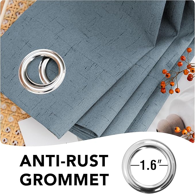 H.VERSAILTEX Linen Blackout Curtains 108 Inches Long 100% Blackout Thermal Insulated Textured Linen Look Curtain Draperies Anti-Rust Grommet, Energy Saving with White Liner, 2 Panels, Stone Blue