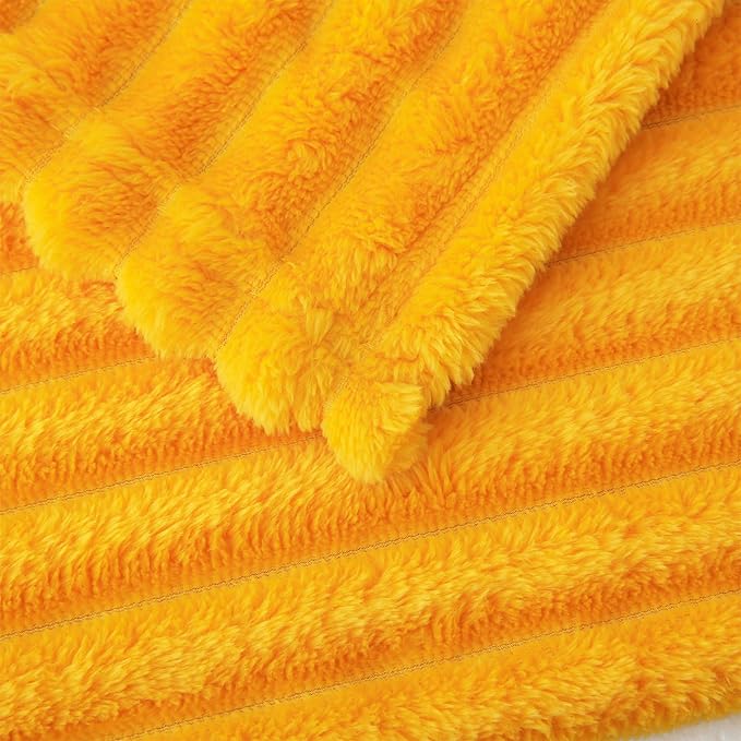 Yellow Fleece Throw Blanket 50”×60” for Couch Sofa Bed,Super Soft Cozy Plush Microfiber Flannel Blanket with 3D Stripes Lightweight for Adults,Woman,Girls,Gold