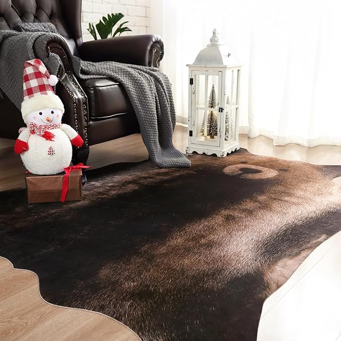AROGAN Premium Bear Print Rug 6.2x7 Feet, Machine Washable Faux Fur Rug, Non-Slip Animal Print Hide Bear Skin Area Rug for Bedroom Living Room Home Decor
