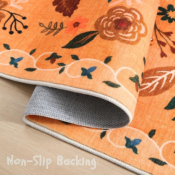 Rugcomf Area Rugs 8x10 Rug for Living Room Clearance Washable Boho Area Rug Non Slip Floral Vintage Low Pile Large Rug for Living Room, Bedroom, Farmhouse, Dining Room, Kids Playroom(Yellow)