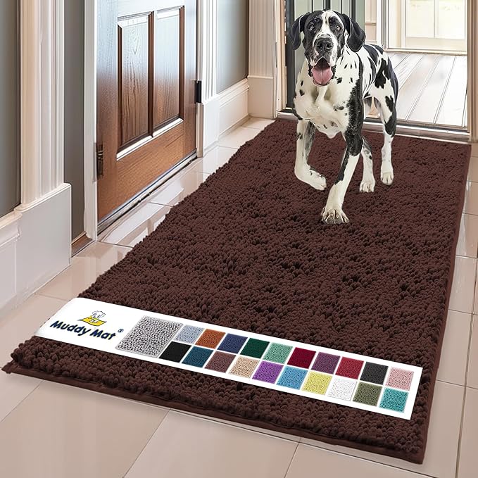 Muddy Mat® | Super Absorbent Door Mat Indoor, Microfiber Quick Dry Chenille Entryway Rug, Non-Slip Front Door Mat, Indoor Mats for Entryway, Machine Washable Pet Rug, Brown 24"x96"