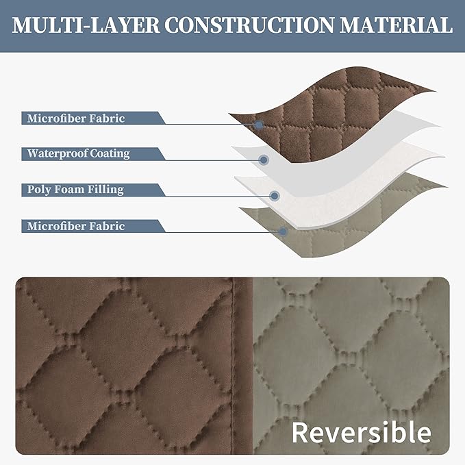 ISSUNTEX Double Protection 100% Waterproof Sofa Covers for Living Room, Reversible Couch Covers for 3 Cushion Couch Sofa, Furniture Protector Sofa Cover for Pets (X Large, Brown/Beige)