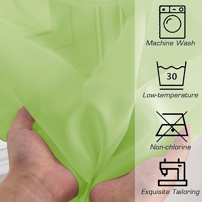 OWENIE Short Lime Sheer Curtains 36 Inch Length 2 Panels Set, Kitchen Tiers Curtains Light Filter Rod Pocket Voile Cafe Curtain for Basement Bathroom Small Half Window, 42" W x 36" L, Lime