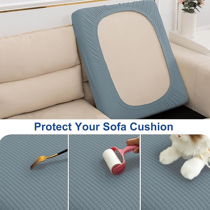 Water Repellent Sofa Seat Slipcovers Stretch Cushion Covers, Seaters Replacement for Furniture Protector, Soft Flexibility with Elastic Bottom (Small, Dusty Blue)