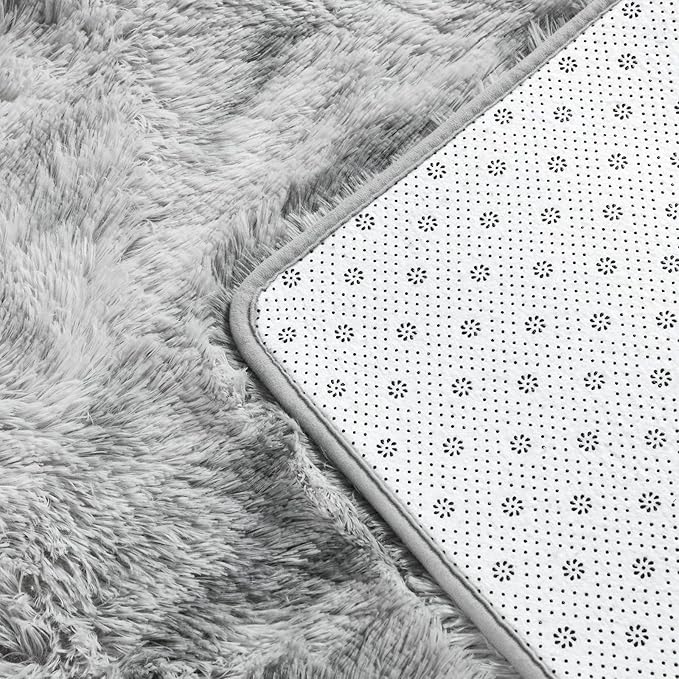 Deerhoo Shag Area Rug, 4 X 6 Tie-Dyed Plush Fuzzy Rugs for Living Room, Ultra Soft Fluffy Furry Rug for Bedroom, Indoor Carpet Nursery Rugs for Kids Room Home Decor, Light Grey