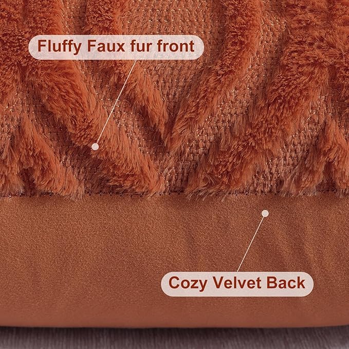 decorUhome Throw Pillow Covers 18x18 Inch Set of 2, Soft Plush Faux Wool Rust Solid Couch Pillow Covers, Accent Farmhouse Neutral Square Pillow Cases for Sofa Bed Living Room