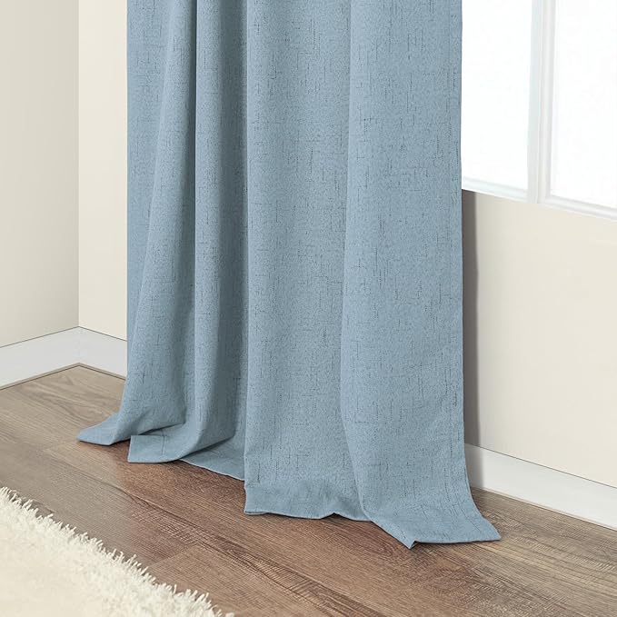 Dusty Blue Blackout Curtains for Nursery 54 Inch Length 2 Panel Chic Linen Look Short Thick Privacy Lightweight Grey Blue Light Blocking Room Darkening Curtain for Kids Bedroom Back Tab Pocket 54 Long
