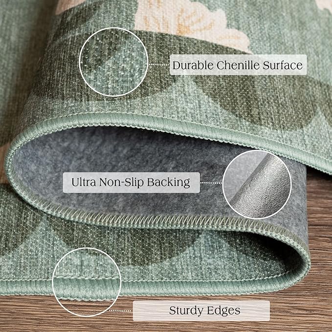 3x5 Floral Entry Rug - Small Washable Indoor Outdoor Mats for Front Door Non-Slip Spring Porch Rug Sage Green Farmhouse Throw Rugs for Living Room Bedroom Entryway Kitchen Office Porch Decor